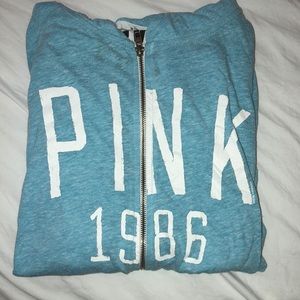 Pink zip up hoodie light blue